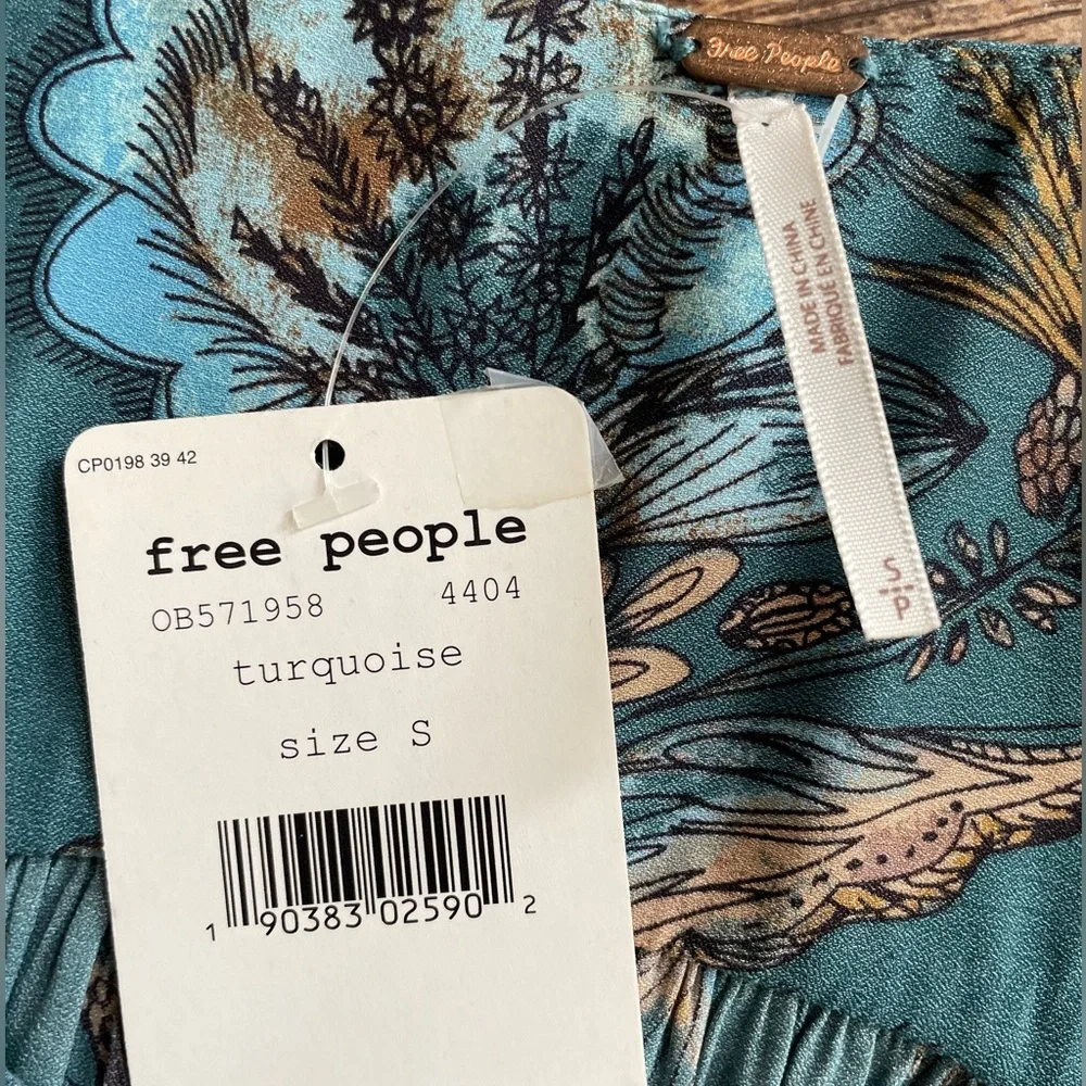 🌎Free People Floral Haze Hummingbird Turquoise Boho Tunic NWT~Small - Picture 13 of 13